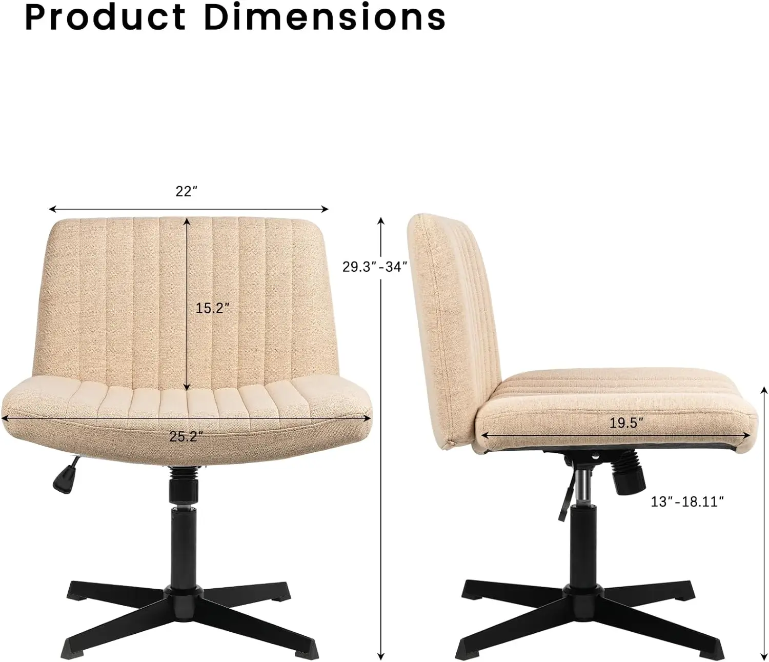 Armless Cross Legged Office Desk Chair No Wheels,Fabric Padded Modern Swivel Height Adjustable Mid Back Wide Seat Computer Task