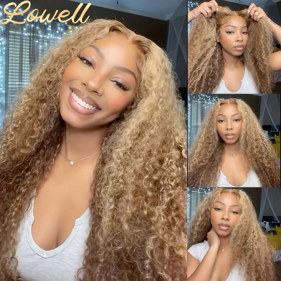 

Парик из натуральных волос Water Wave Highlight, 360 Full HD Lace Frontal, Deep Wave, бразильский, 13x6, цветной, P4/27, кудрявый