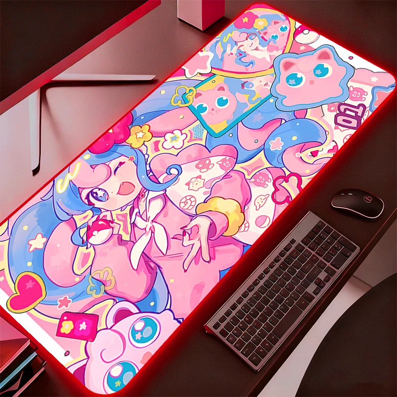 RGB Computer Varmilo Keyboard LED Mouse Pad Backlight Pokemon Pikachu Gaming Accessories Gamer Carpet Desk Mat Mousepad