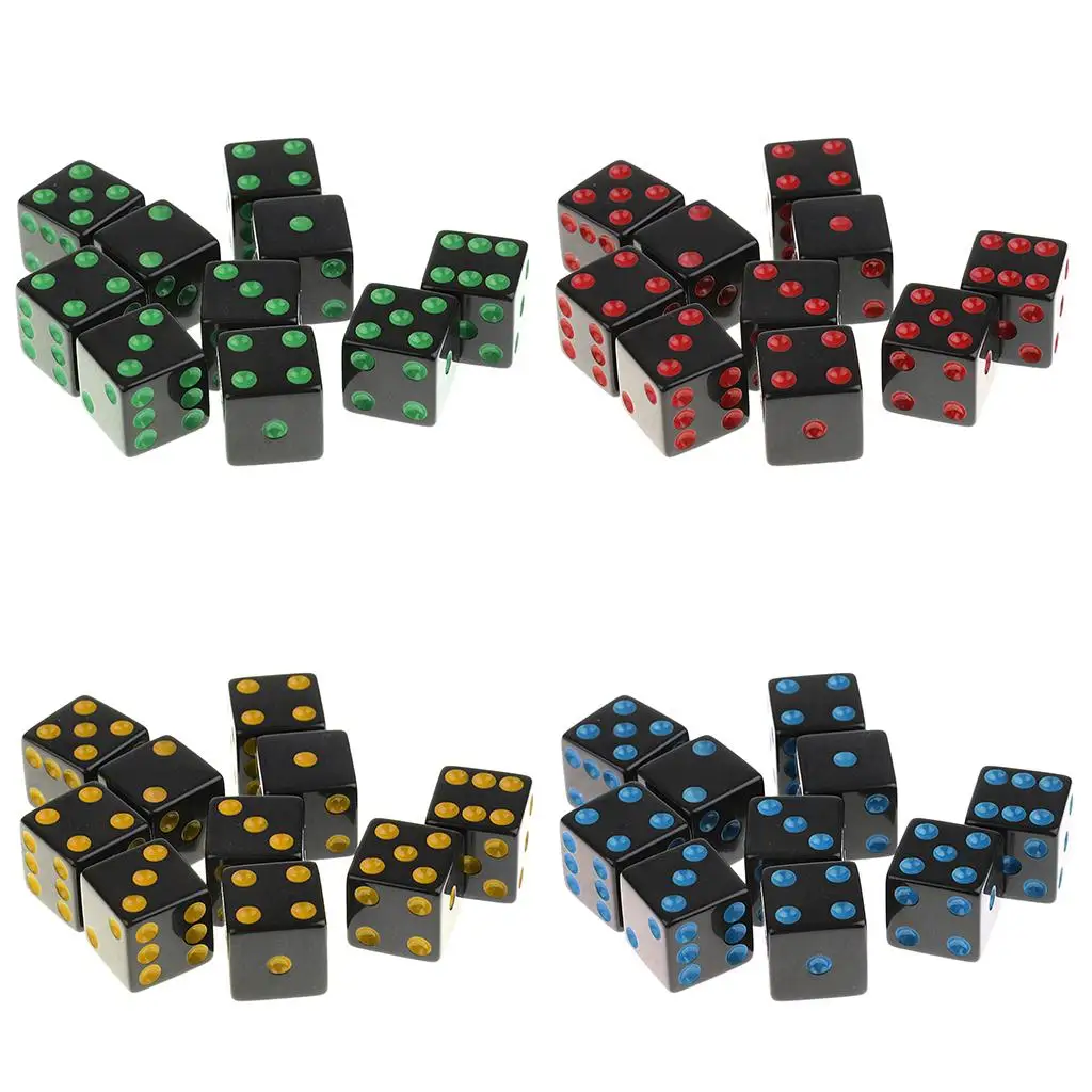 10Pcs Acrylic 6 Sided Opaque D6 16mm Standard Dice Black for D&D Board Games