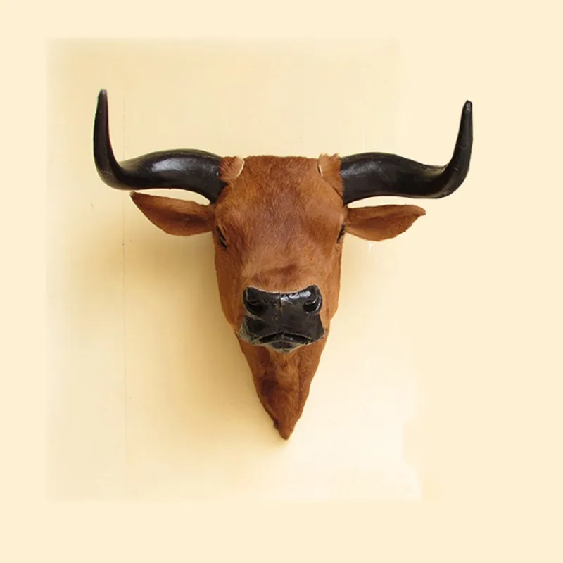 ‌ Décoration murale réaliste en forme de tête de buffle, trophée Animal en cuir véritable, spécimen de Bar et , cadeau