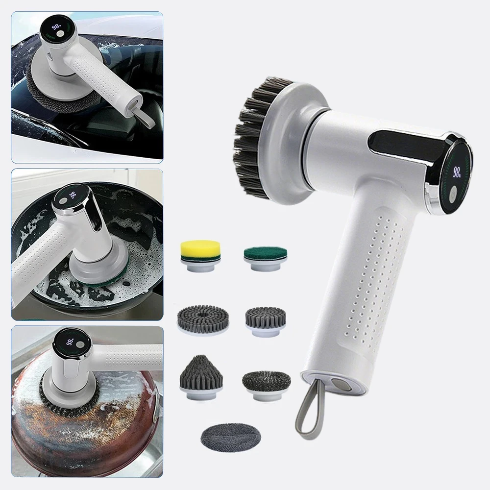 

7 in 1 Wireless Electric Cleaning Brush with Replaceable Heads | Electric Spin Scrubber for Bathroom Toilet & Kitchen Utensils