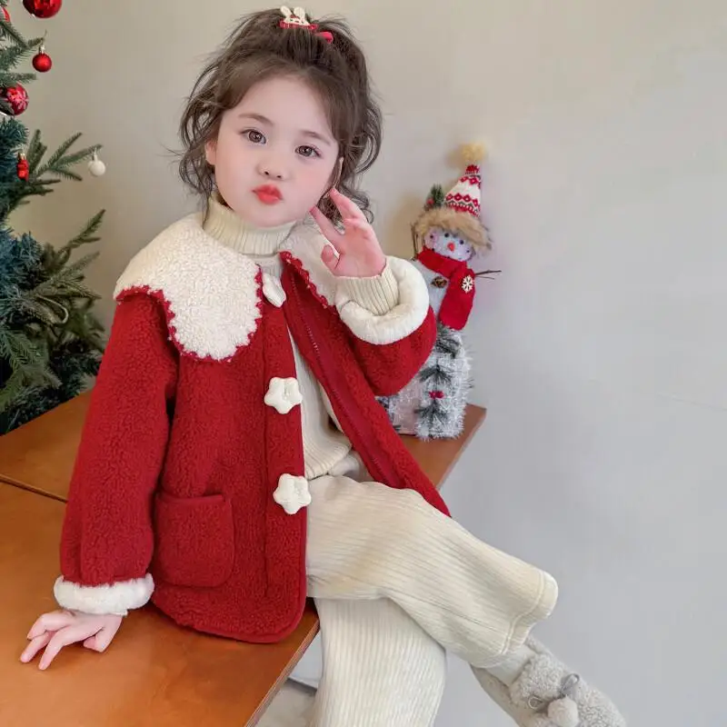 Girls' Doll Collar Woolen Sweater Autumn/winter 2025 New Children's Korean Version Fashion Little Girl Little Girl Jacket Trend