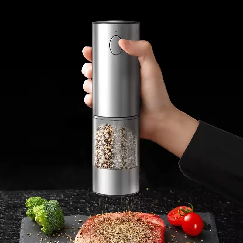 One Key Pepper Grinder Sea Salt Mill Adjustable Coarseness Spice Grinder With Led Light For Kitchen Portable USB Rechargeable