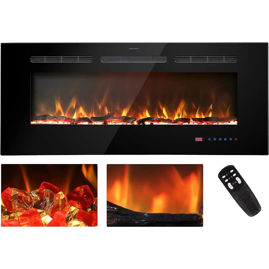 

54 inches Electric Fireplace Inserts Recessed and Wall Mounted Fireplace Heater Linear Fireplace w/Thermostat Remote and Touch