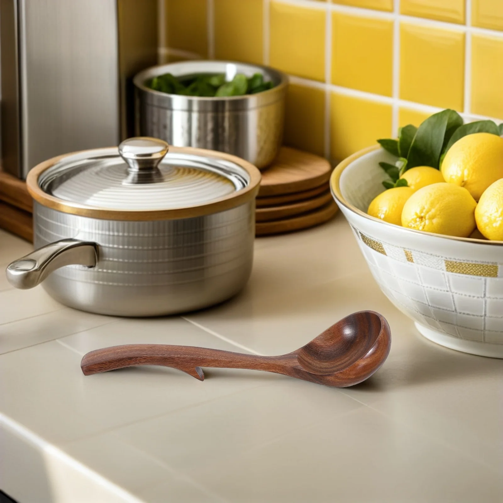 

Large Acacia Wood Ladle Spoon 9 Inch Long Handle For Soup Porridge Stirring Non-Stick Wooden Cooking Utensil Kitchen Tool