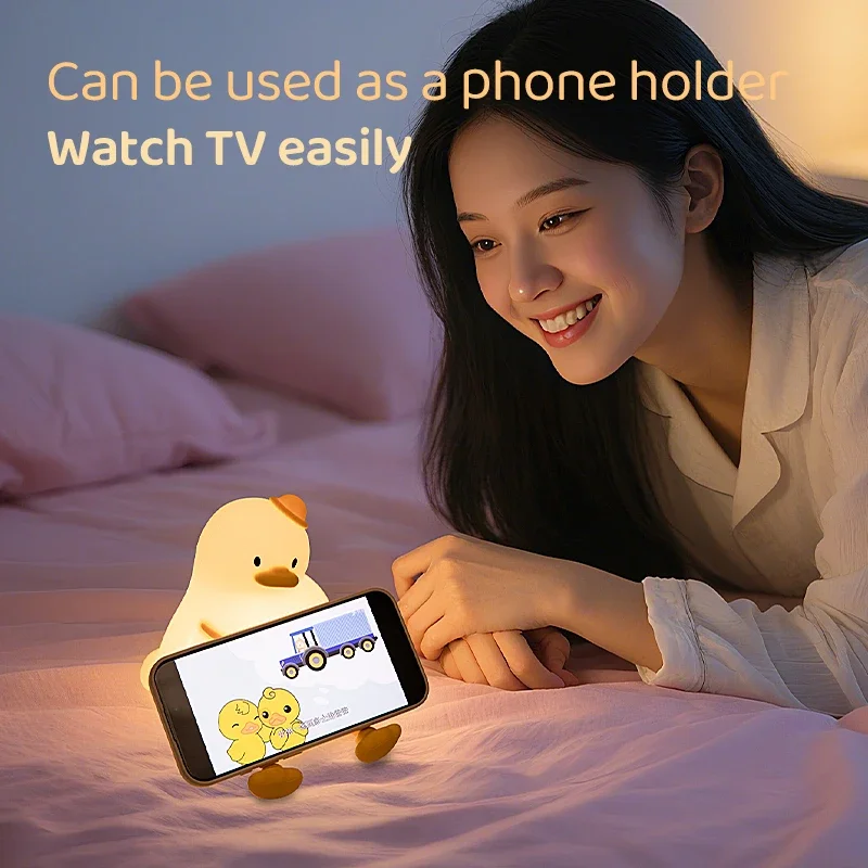 Светодиодный ночник с милой уткой, силиконовый сенсорный датчик, лампа с таймером, ночник, перезаряжаемые атмосферные огни для декора комнаты, подарок для детей