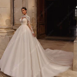 Elegant V-Neck Women Wedding Dresses Lace Long Sleeves Tulle Princess A-Line Bridal Gowns Engagement Banquet Vestidos De Novias