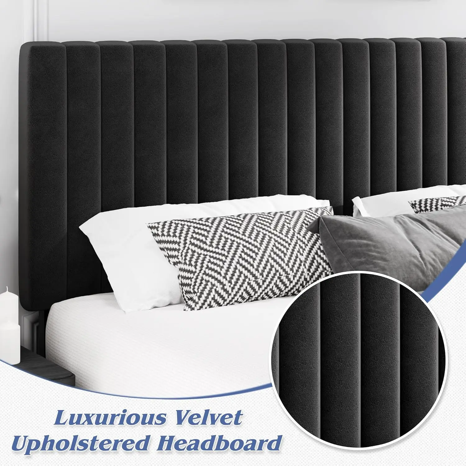 Queen Bed Frame With Adjustable Headboard, Upholstered Velvet Bed Frame, Platform Bed Frame, Under-Bed Storage, No Box Spring