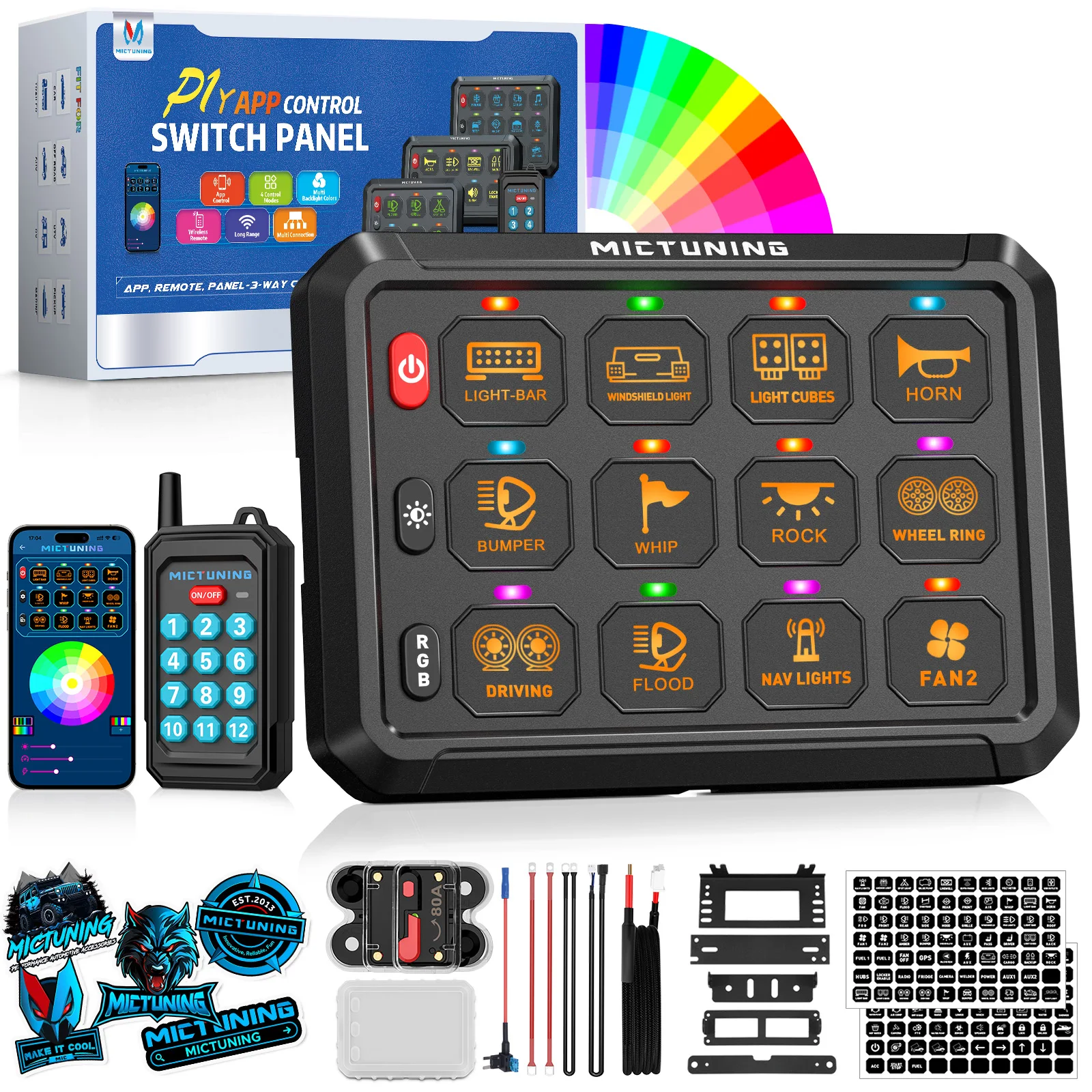 MICTUNING P1Y 8/12 Gang-schakelpaneel / draadloze afstandsbediening / app-bediening, afstandsbedieningsbereik tot 230FT bedieningsrelaissysteem
