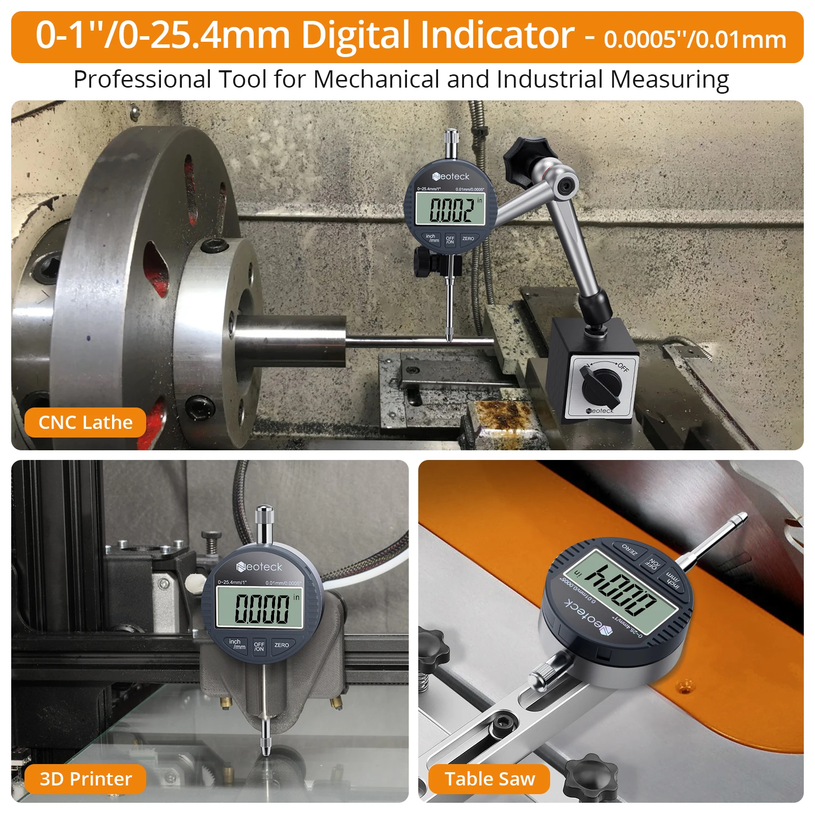 Neoteck DTI tarcza z cyframi wskaźnik 0.01/.0005 \'\'elektroniczny wskaźnik czujnik zegarowy LCD zakres narzędzie do pomiaru 0-25.4mm/1\'\'