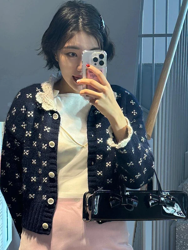 

Mabling Knitted Cardigan Women's Autumn Winter Angora Wool Top Korean Sle Vintage Women's Outerwear Soft Long Sve Floral...