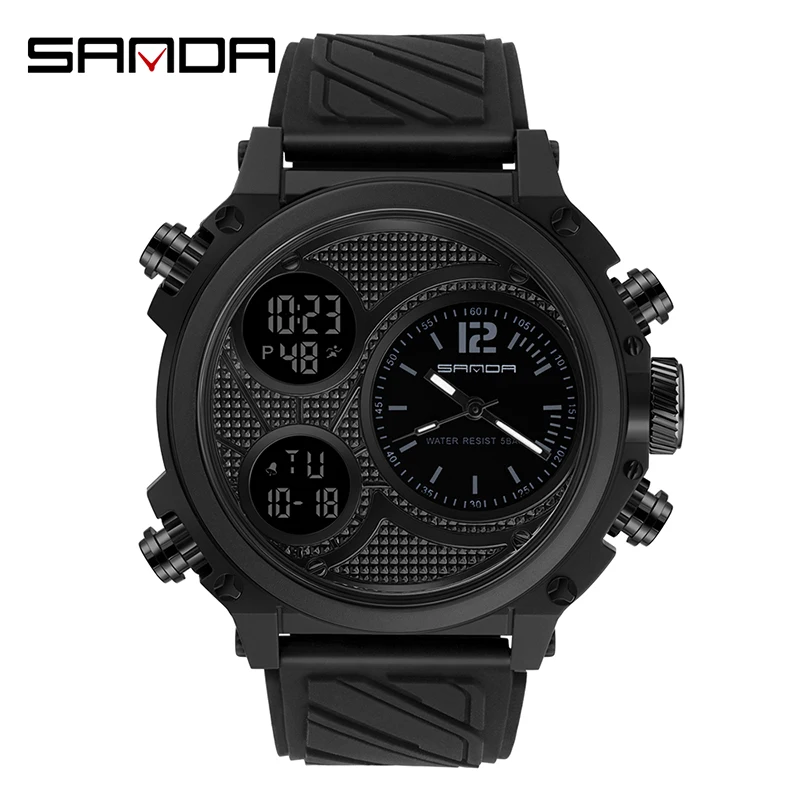 SANDA Fashion Outdoor Men Watches Top Brand Military Sports LED Digital Bright Screen Noctilucent Display Waterproof Wristwatch