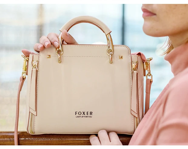 FOXER Split Leather Shoulder Bag Women Top Handle Handbag Female Large Capacity Tote Bag Simple Luxury Crossbody Purse