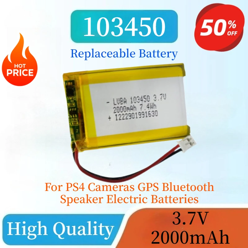 

High Quality 103450 3.7V 2000mAh Rechargeable Lithium Polymer Battery for PS4 Cameras GPS Bluetooth Speaker Electric Batteries