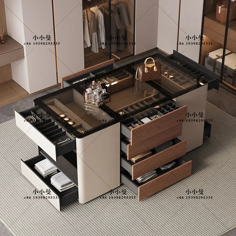 custom.Modern Luxury Leather Art Island Cabinet High-End Multi-Functional Jewelry Display Storage Bedroom Cloakroom Home War