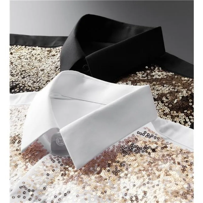 Men's clothing spring and autumn high quality heavy craft golden beads trend embroidery business fashion starry sky slim shirt