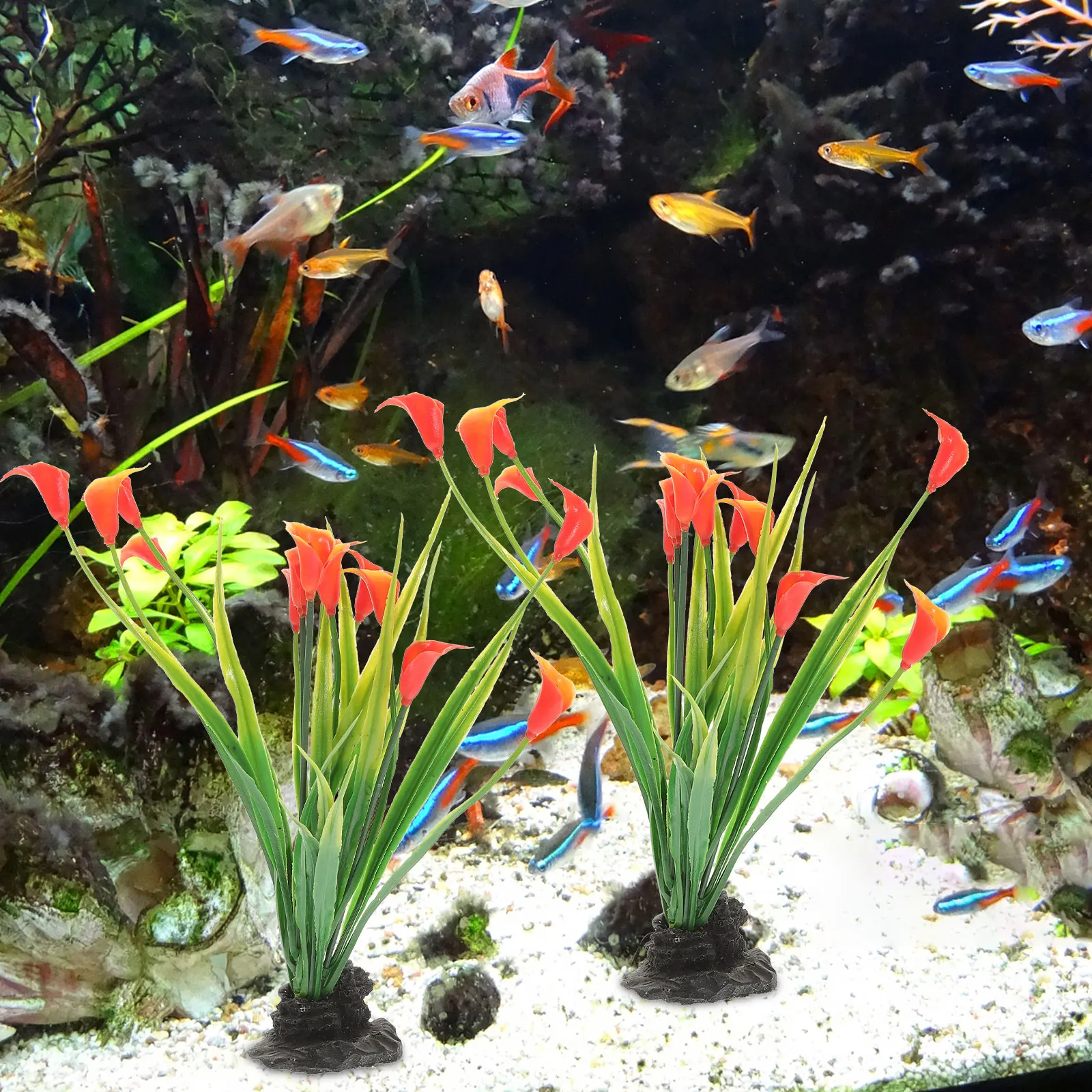 

2Pcs Artificial Aquarium Plants Realistic Fish Tank Decoration Compact Desktop Supplies Delicate Household Decor LongLasting