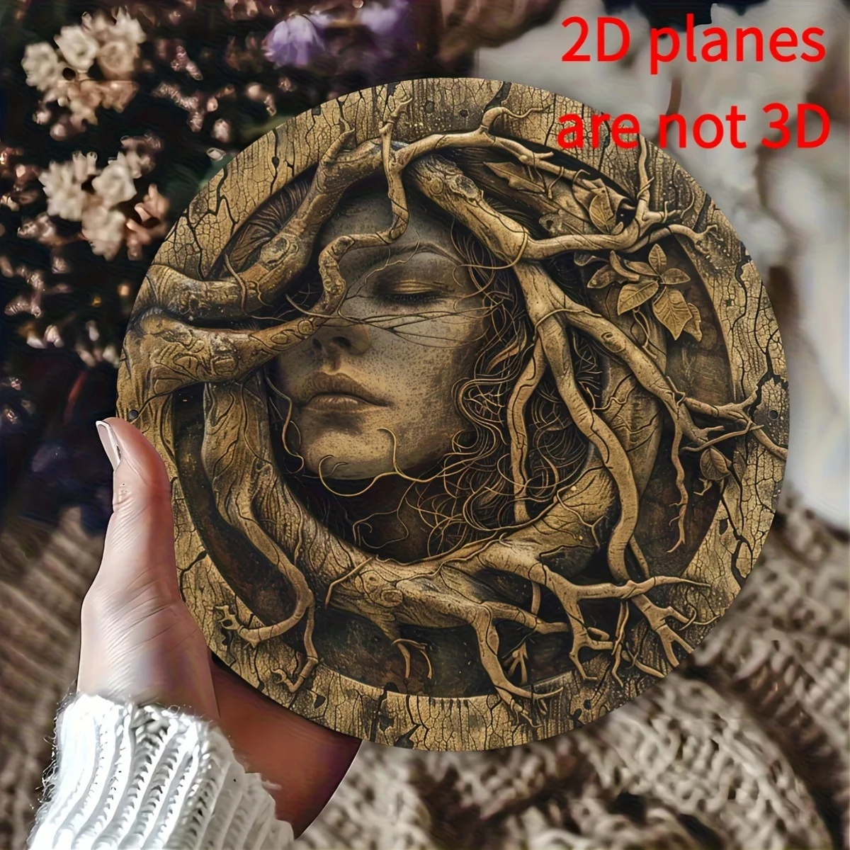 Tree Spirit Carved Circular Metal Wall Art - Peaceful and Nature-Inspired Design with A Serene Face, Aluminum Decoration