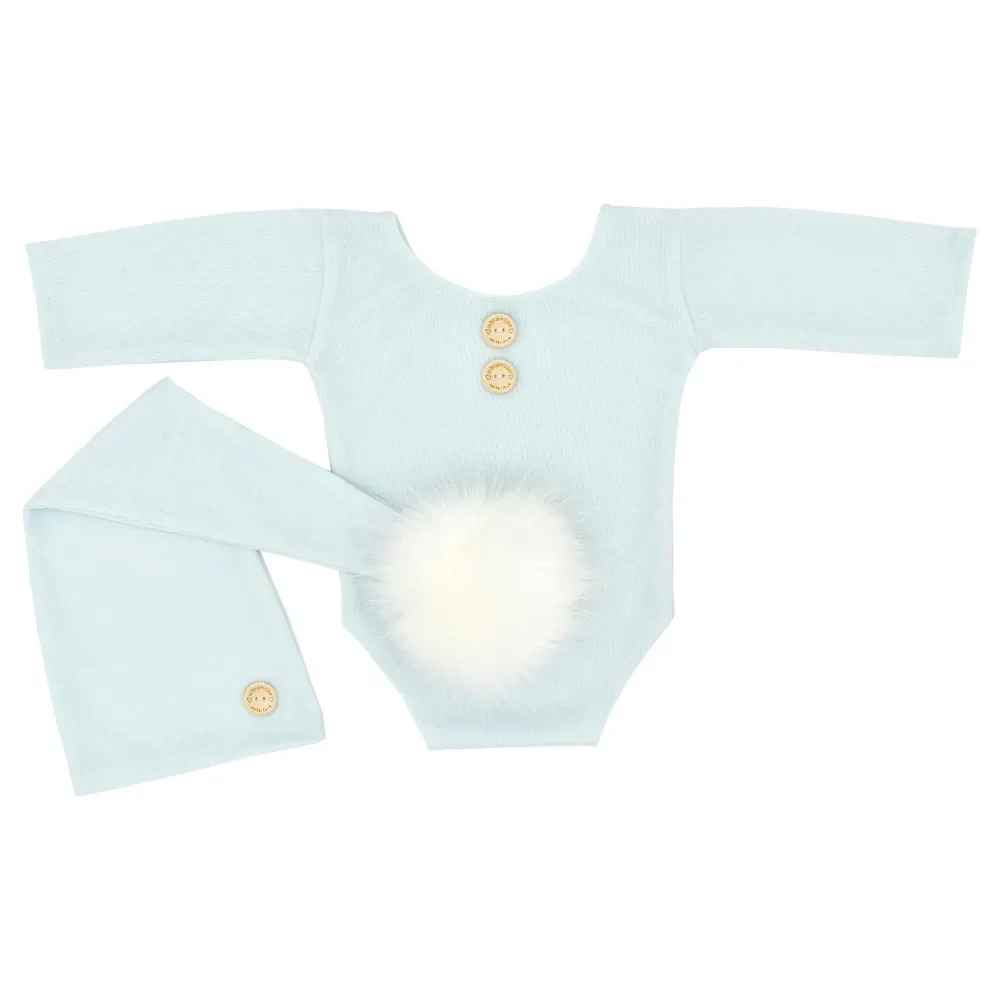 

Newborn Photography Clothing Infant Knitted Triangle Romper+Long Tail Hat with/without Fur Ball Decoration Two Piece Set