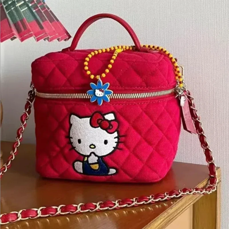 Kawaii Sanrio Bag Hellokitty Mymelody LittleTwinStars Cartoon Embroidery Bucket Bag Diamond Chain Bag Bucket Bag Messenger Bag