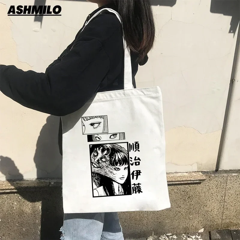 Women Shoulder Bag Japan Anime Junji ITO Harajuku Tomi Manga Canvas Handbags Fashion Aesthetic Handbag Canvas Bag Shopper Bag