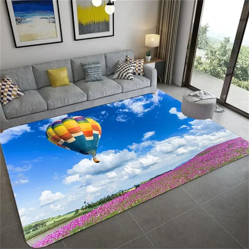 3D Hot Air Balloon Bedroom Decor Rug Living Room Nordic Scenery Floor Mat Kitchen Bathroom Non-Slip Carpet Entrance Doormat