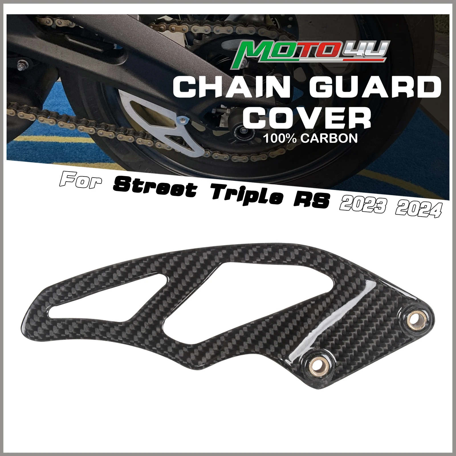

MOTO4U For Triumph Street Triple RS Guide 2023 2024 100% Carbon Fiber Chain Guard Cover Sprocket Protector Motorcycle Fairing