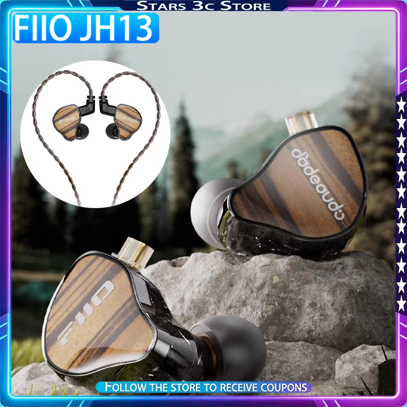 FiiO JH13 Wired HiFi Earphones Ergonomic Ear Wrap Design Replaceable Cord Zebra Wood Grain Cover High Quality Music Headphones