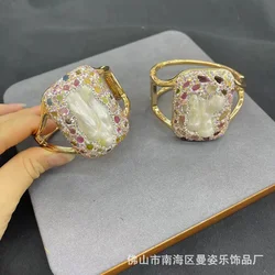 Special-shaped baroque pearl inlaid with natural tourmaline rough stone color retention bracelet French vantage retro jewelry