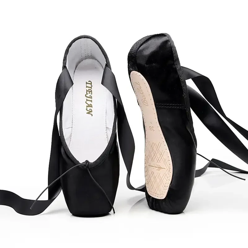 Profissional ballet pointe fita rosa preto vermelho cetim bailarina sapatos com algodão silicone toe almofada para a dança