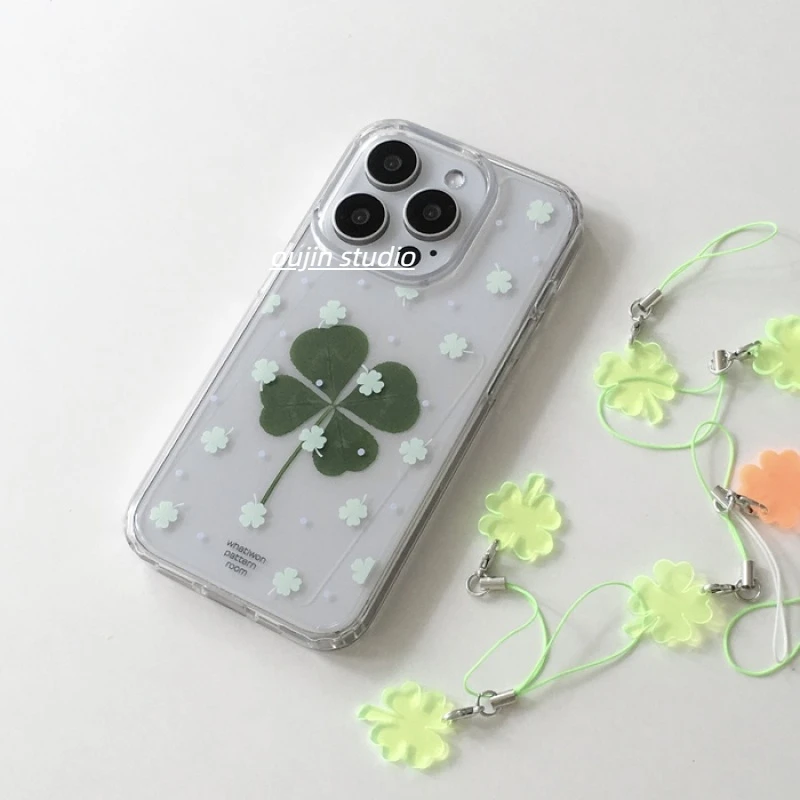 Korean ins niche design temperament small fresh lucky four-leaf clover Korean version of high penetration simple hard shell for