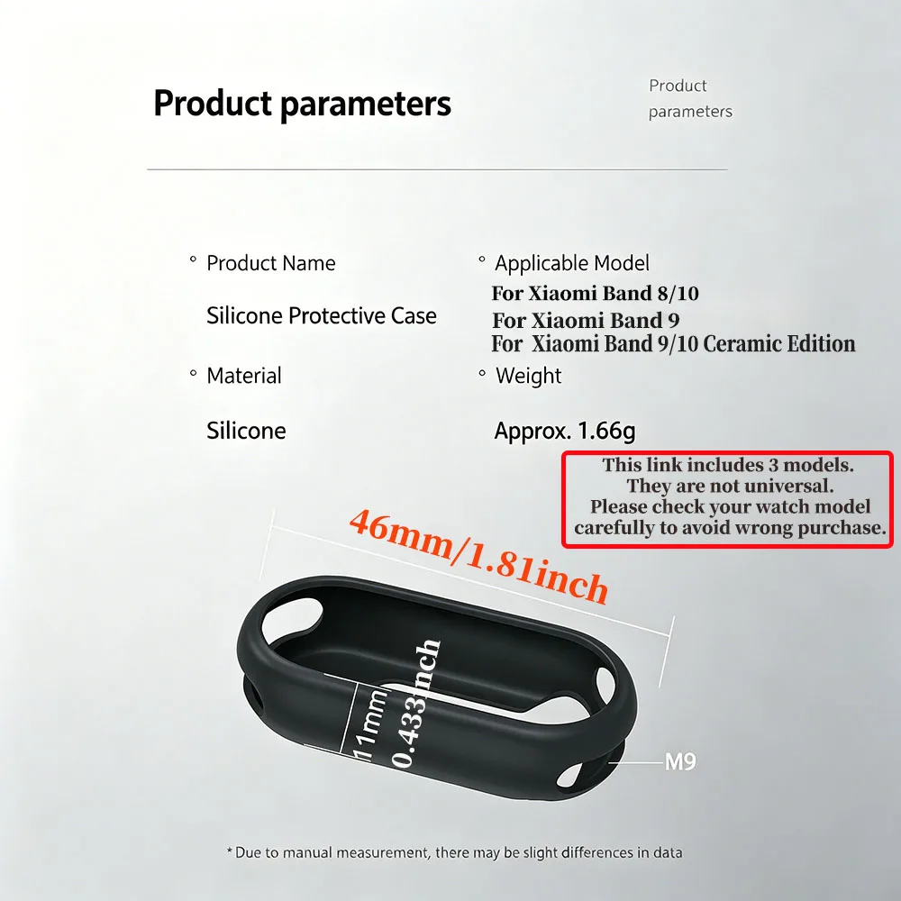 Lightweight Silicone Watch Protector Case for Xiaomi Mi Band8/10,9,Mi Band9/10 Ceramic Edition, Anti-Collision Bumper Accessory