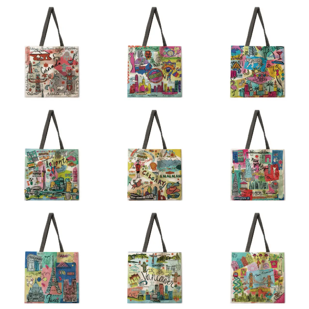 

Architecture Painting Linen Tote Bag Lightweight Shoulder Bag Large Capacity Eco-friendly Shopping Bag Tote Bag