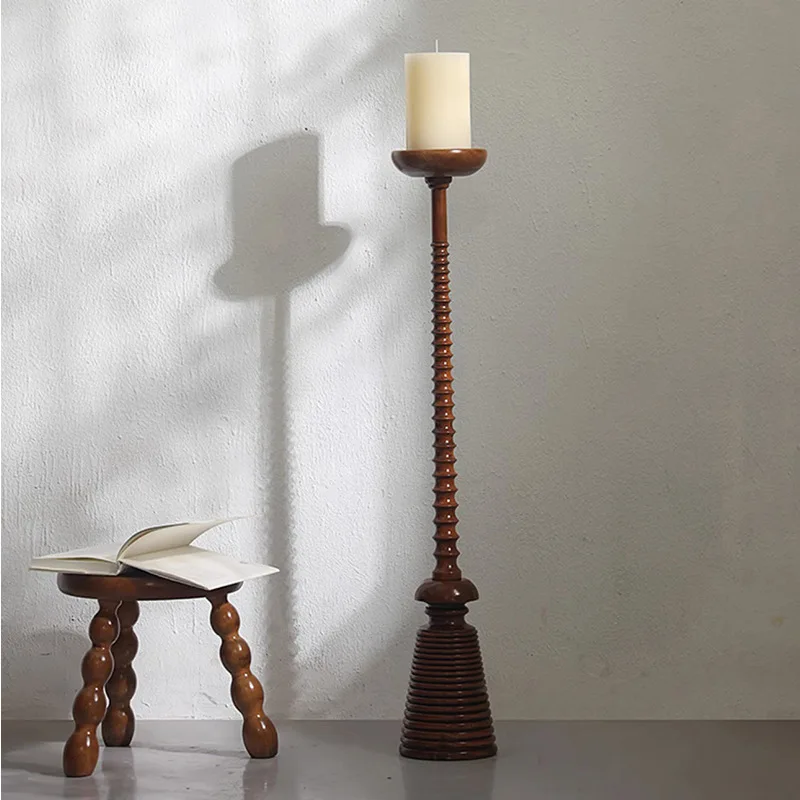 

Medieval style candlestick retro decorative ornament solid wood candlestick Nanyang style nostalgic home photo props