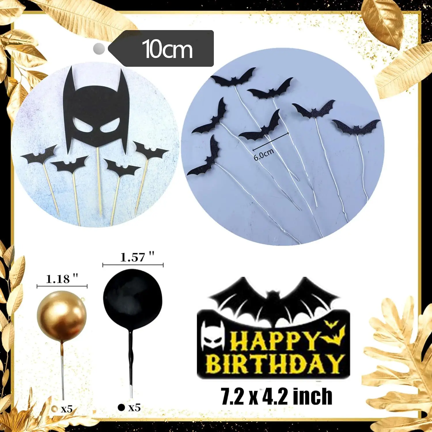 Superhero Bat Birthday Cake Topper Happy Birthday Cake Decorations for Hero Themed birthday Party Supplies Bat Birthday Decor