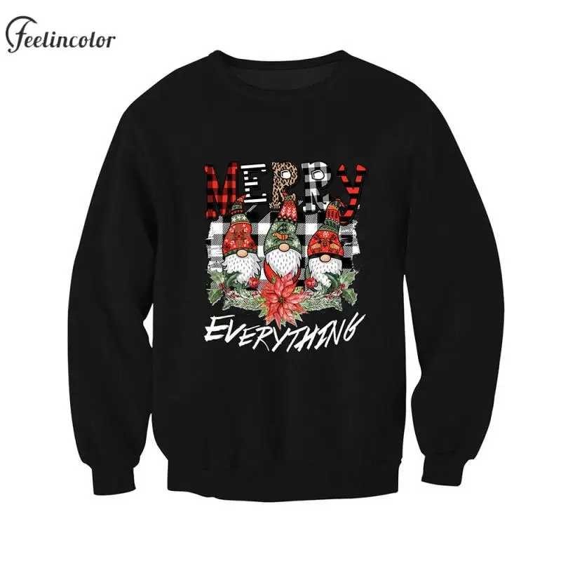 Christmas Dwarfs Print Sweatshirts for Men Love Alphabet Graphic Pullover Black O Neck Hoodies Xmas Couple Streetwear Gifts