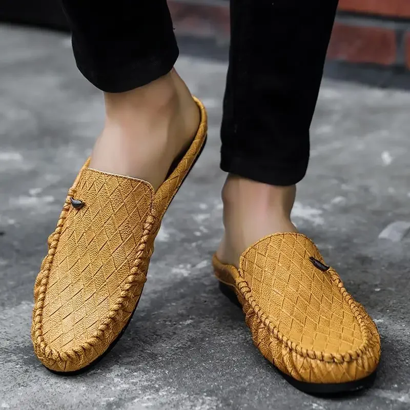 Slippers for Men Slip-on Work Wear Leather Casual Shoes Low Price Designer Luxury Summer Sale Trend 2025 Fun Elegant Sandals Man