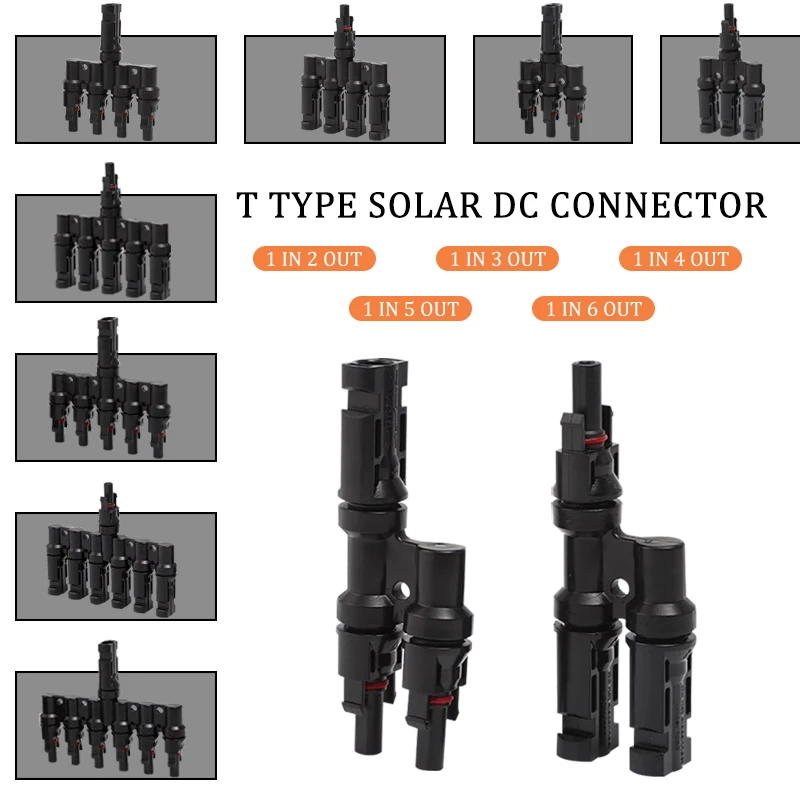 5/20/100 Sets  T Type Solar PV Branch Allocator Cable Many Way Male Female Solar Panel Adapters Photovoltaic Connector 50A 1500V