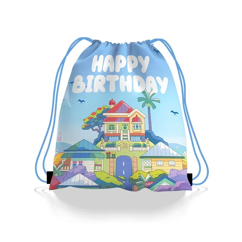 Cute Bluey Drawstring Backpack Bag Portable Storage Shoulder Drawstring Pocket Cartoon Children\'s Polyester Drawstring Pocket