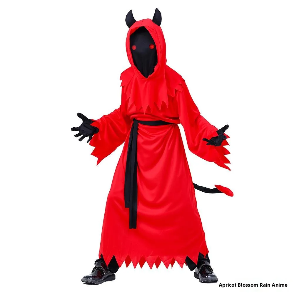 

Детский костюм дьявола на Хэллоуин с светящимися красными глазами, наряд для ролевых игр, костюм дьявола дьявола