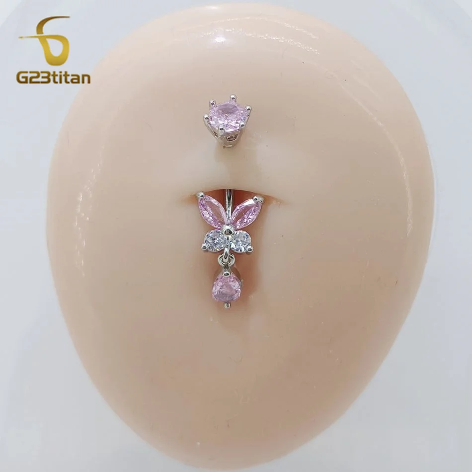 G23titan Colors Zircon Butterfly Belly Button Ring Surgical Steel Titanium Rod Women Navel Jewelry Ombligo Piercing Sexy Items