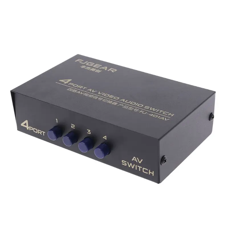 Switch AV a 4 vie RCA Switcher 4 in 1 Out Video composito L/R selettore Box.