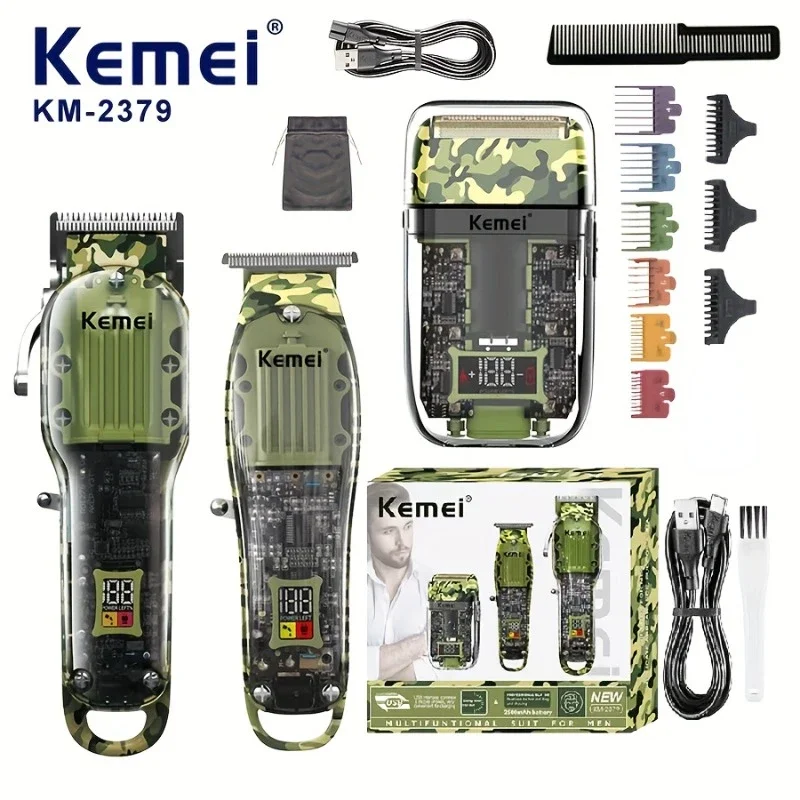 KEMEI km-2379 New Arrival Rechargeable Hair Trimmer Set Cordless Barber Trimmer Transparent Clipper Professional Hair Clipper