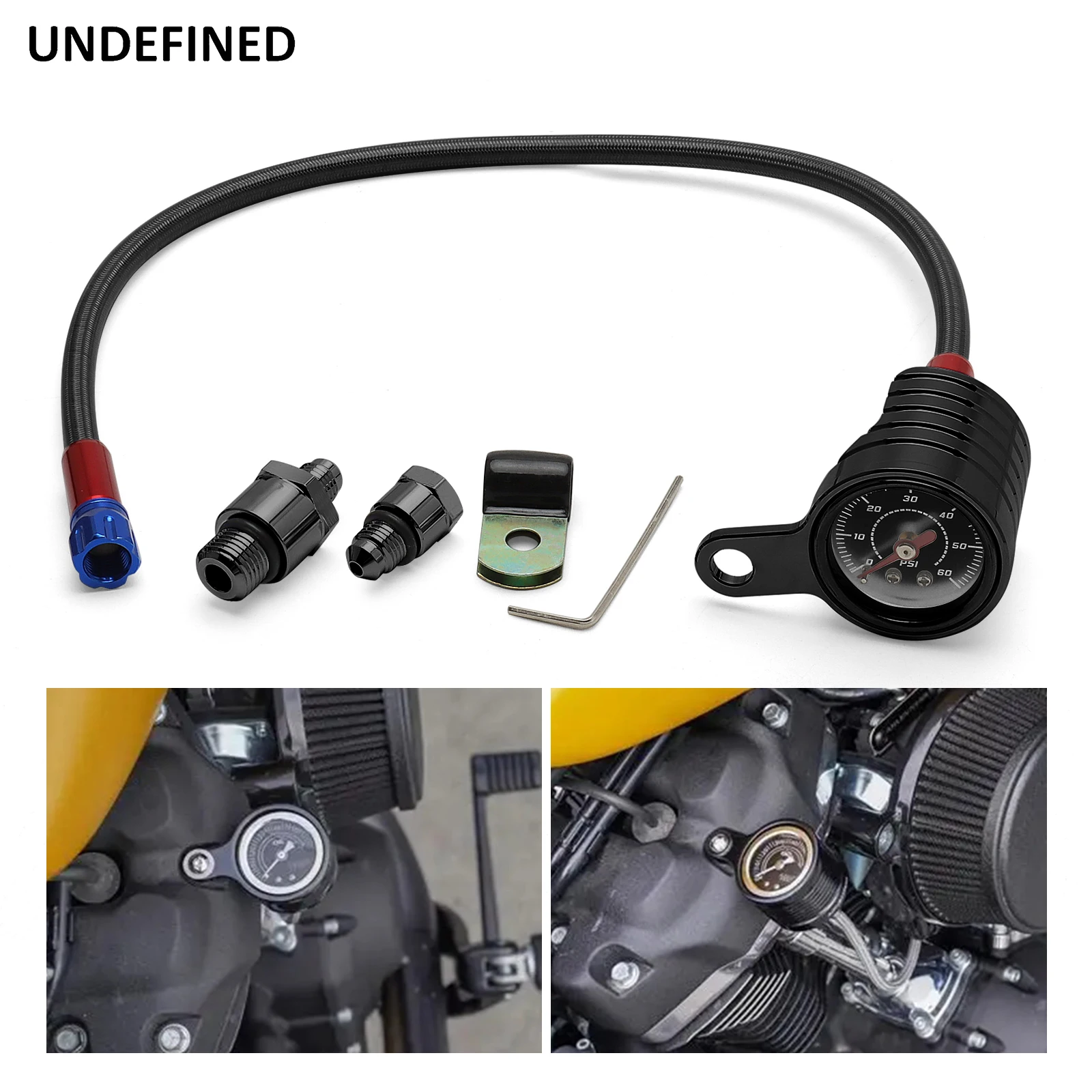 Universal Oil Pressure Gauge Kit with PTFE Hose for Harley Big Twins Shovelhead Evo 1970-1999 Motorcycle Accessories