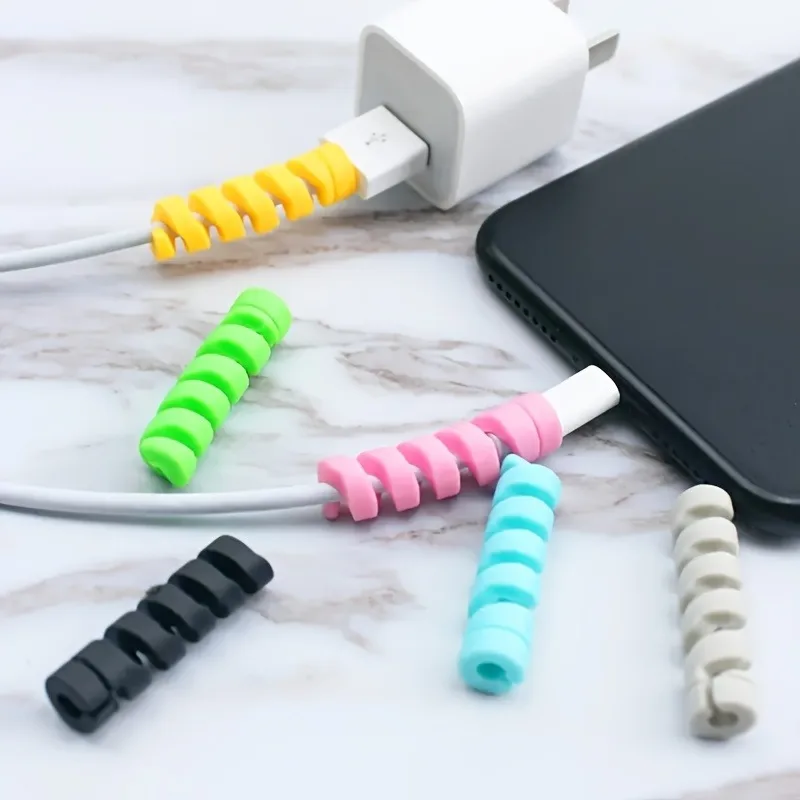 12pcs Spiral Silicone Protective Cover - for Data Cable, IOS and Android Phones - Anti-Damage Winding Machine