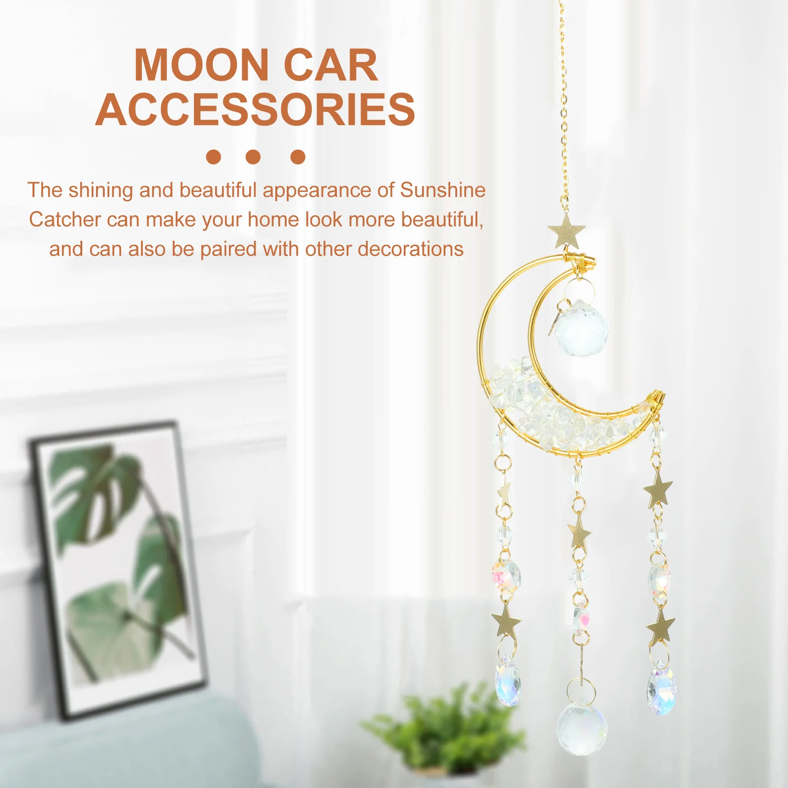 

Moon Shaped Glass Suncatcher Hanging Ornament Elegant Colors for Window Home Garden Bedroom Sun Catcher Gift