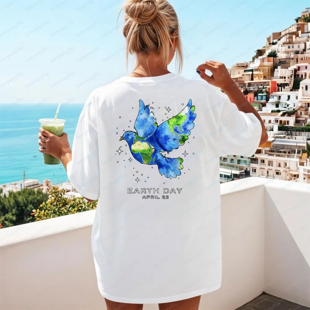 Earth Day 2026 Dove Art T-Shirt Vintage Graphic T Shirts Oversized T Shirt Women Clothing Vintage Clothes High Quality Cotton