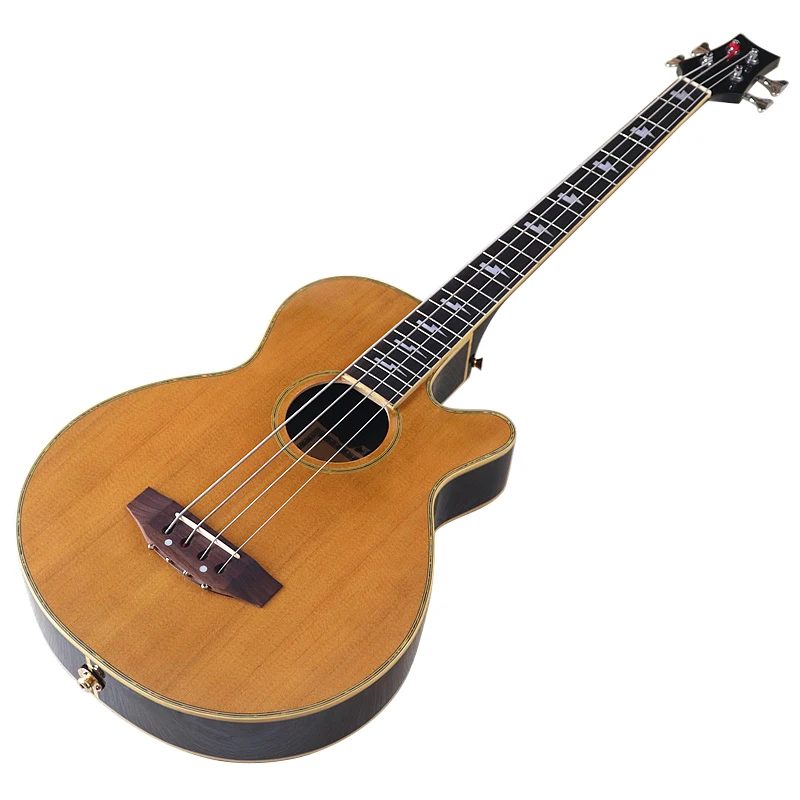 Electric Acoustic Bass Guitar, Spruce Body, Cutaway Design, Folk Guitar with Flaw, EQ Bag, 4 Strings, 43 Inch