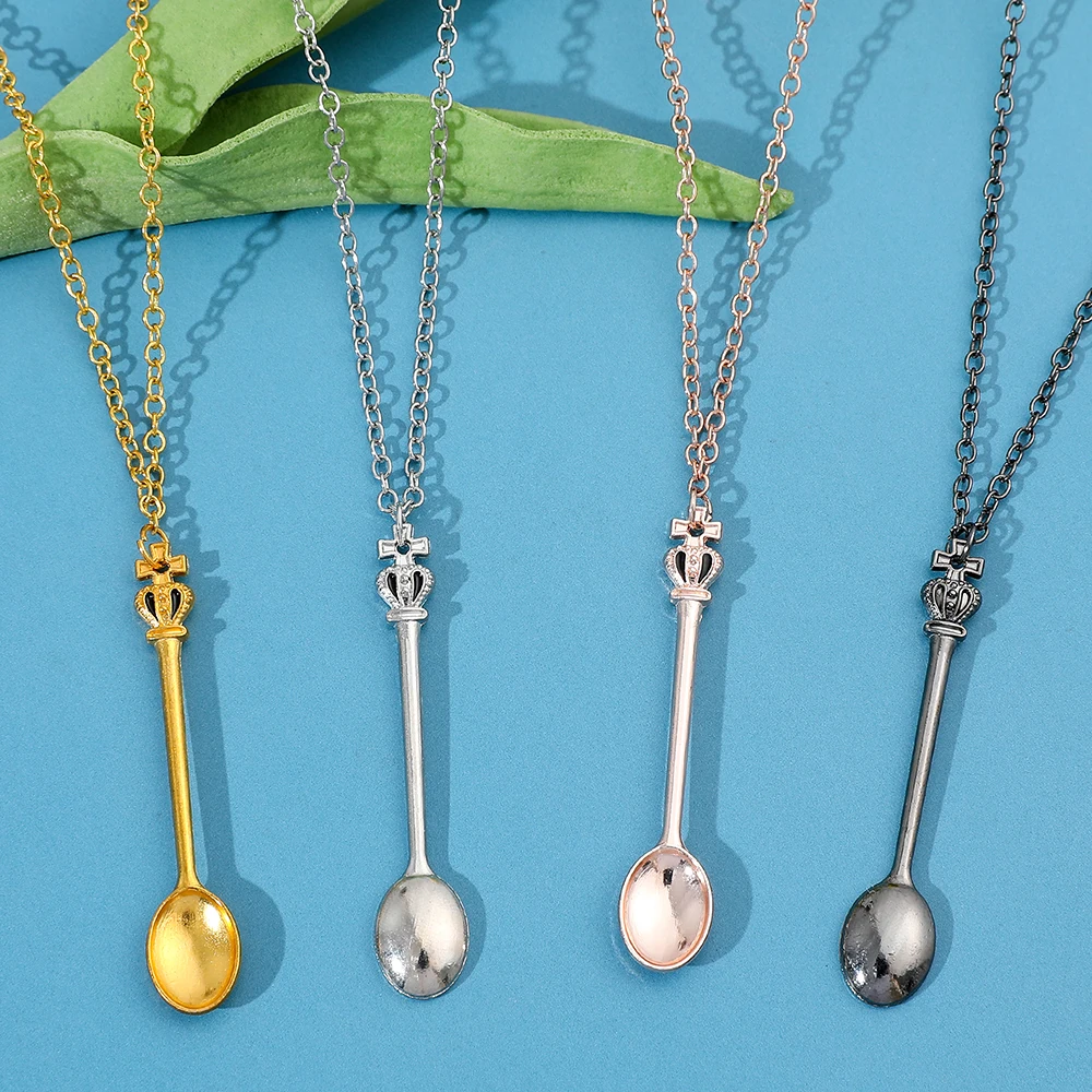 1PC personalized casual anime alloy cross crown spoon classic Alice snuff necklace